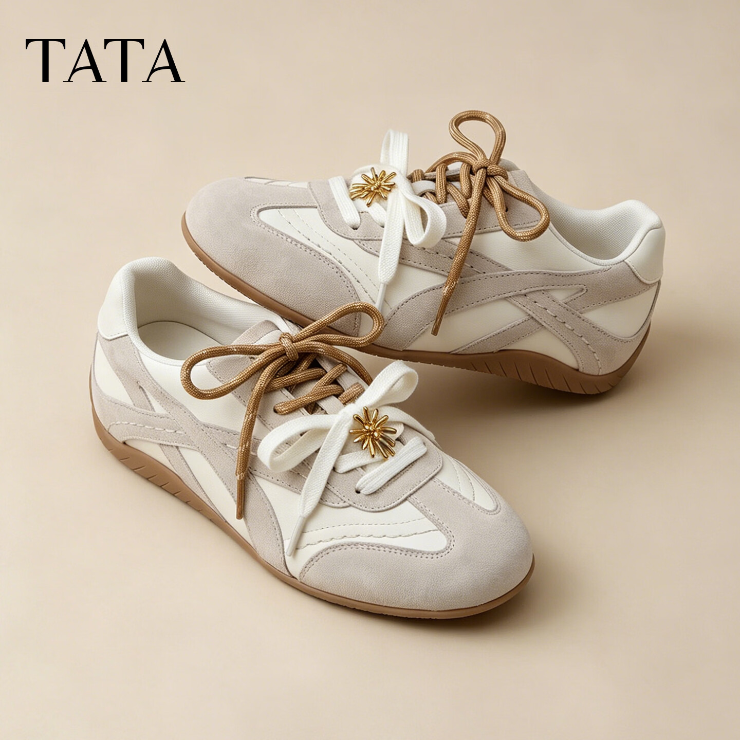 他她（TATA）复古德训鞋2026新款运动芭蕾阿甘鞋耐磨休闲鞋GXP02CM6 米杏/灰 38