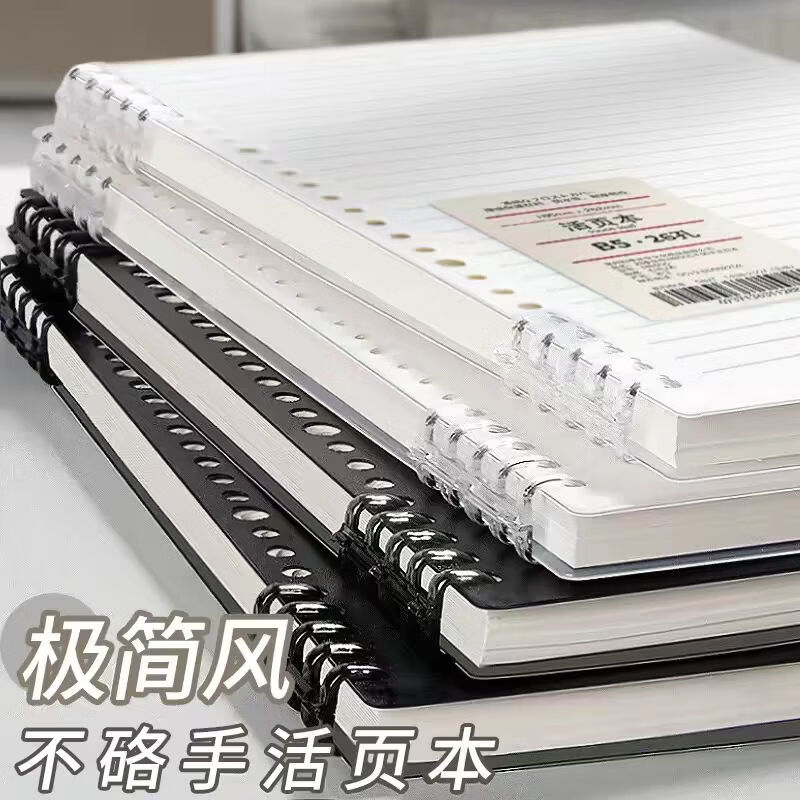 蓝姬儿B5活页本高颜值莫兰迪色不硌手笔记本可拆卸线圈本初高中生专用记事本加厚可拆环扣学生考研日记本 木槿紫色 10本(50张/本)