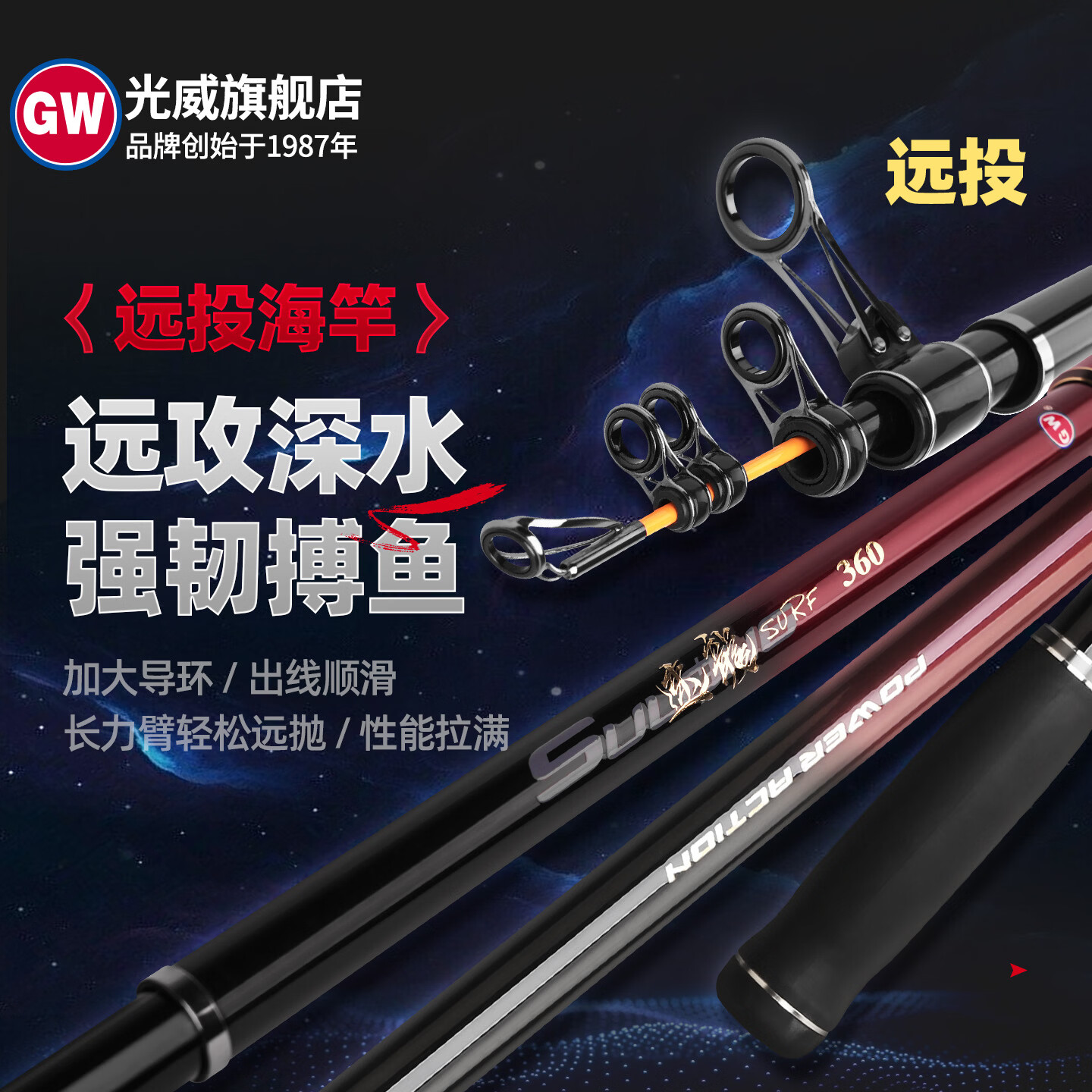 光威GW光威速龙surf远投超硬抛竿专业远投海杆海竿钓鱼竿 套装 4.5m 竿+天峰8000+爆炸钩+速龙500米线