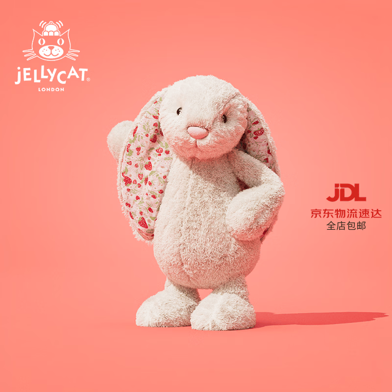 Jellycat花布邦尼兔动物毛绒玩偶兔子玩偶儿童娃娃送礼生日礼物 白芮（乳白色） Small