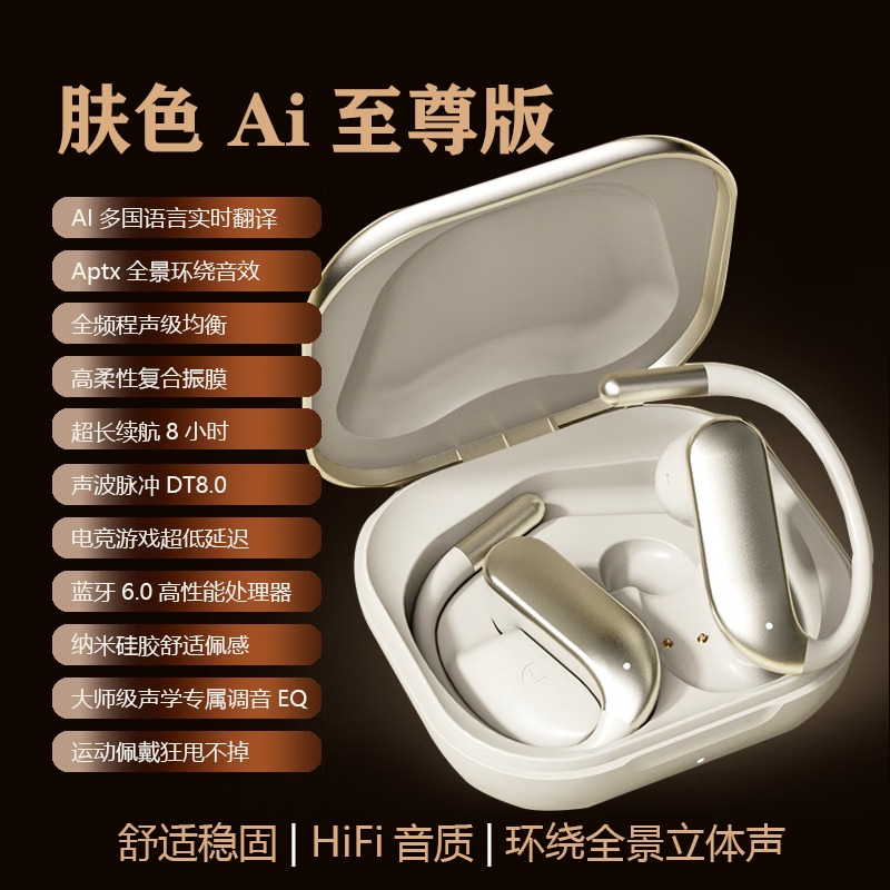 迪试游新款AI翻译耳机蓝牙6.0耳机挂耳式运动真无线蓝牙耳机超长续航超强立体音质 AI翻译蓝牙耳机黑色