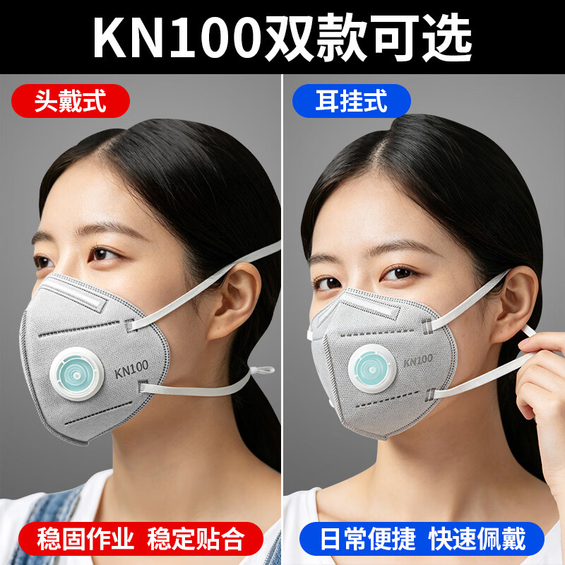 kn100防尘口罩打磨装修防尘肺透气带呼吸阀 防工业重度粉尘 焊工矿工专业劳保防护 KN100*耳挂【活性炭+冷流呼吸阀+海绵条】 25（独立包装）