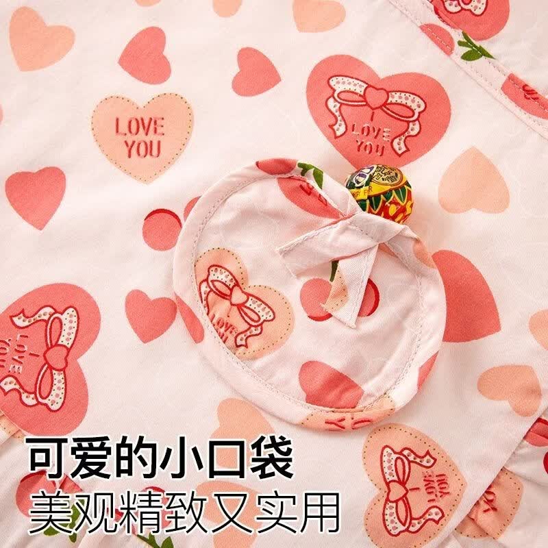 鑫达童薄款儿童围裙夏季中大童棉布罩衣公主裙小朋友吃饭衣可爱时尚饭兜 XD碎花裙【粉色菊花+黄色菊花】 110 码（建议身高95-105）