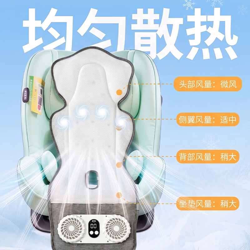 夏娃贝比(evebaby)婴儿车通风坐垫安全座椅通用儿童冰丝推车凉垫电动吹吸风餐椅凉席 冰丝通风凉席双风扇(充电款 )