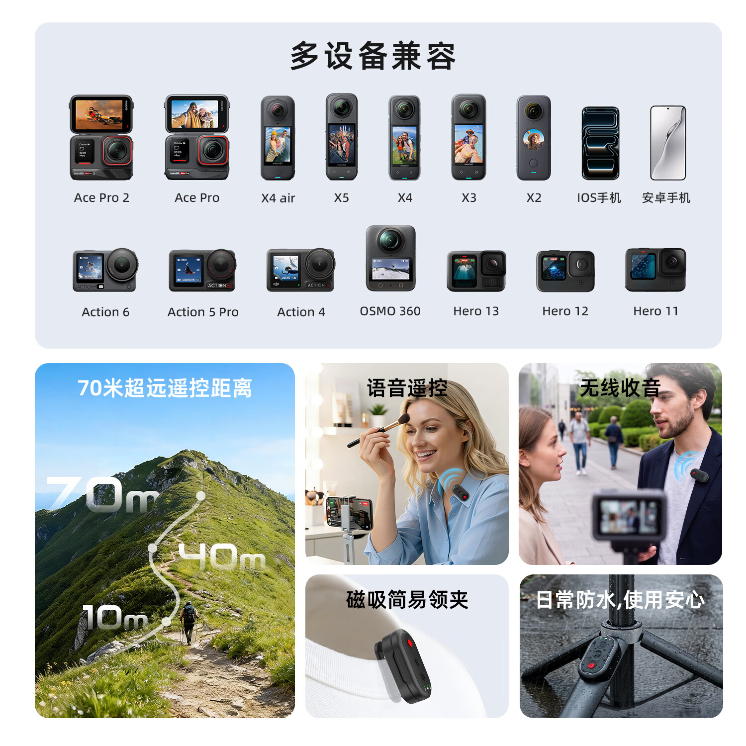 aMagisn阿迈适用大疆action6 Insta360 Ace pro2/1/X5/X4 Air运动相机语音遥控器手机无线遥控拍照录像 遥控自拍杆【语音遥控器专用】