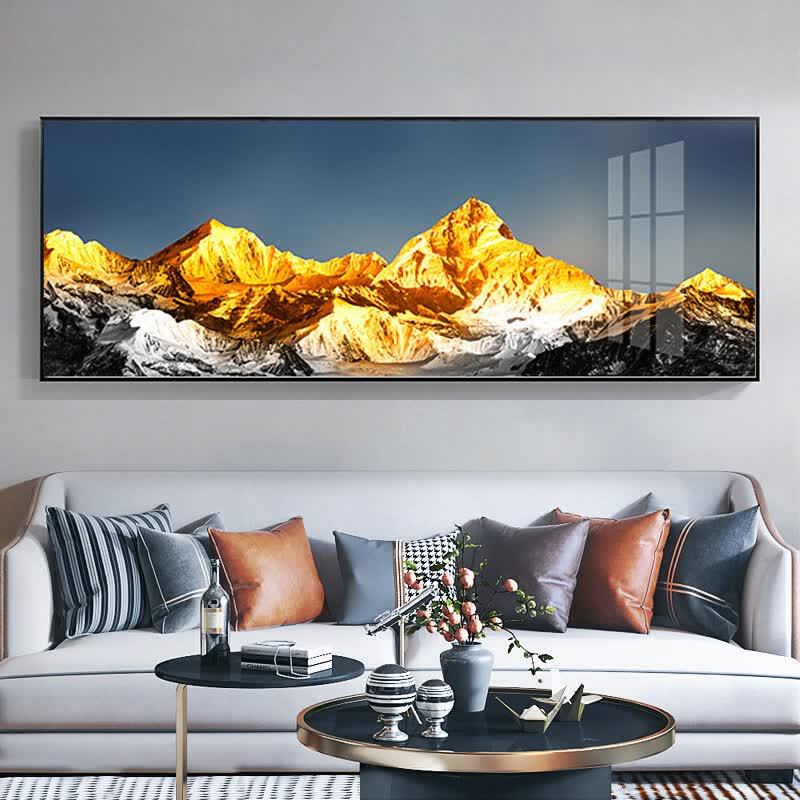 奢锦客厅装饰画背靠日照金山轻奢大气沙发背景墙壁挂画办公室山水风景 【背有靠山】W款 【150*50】适合1.5-1.8米左右沙发 典雅黑框【金框请备注】