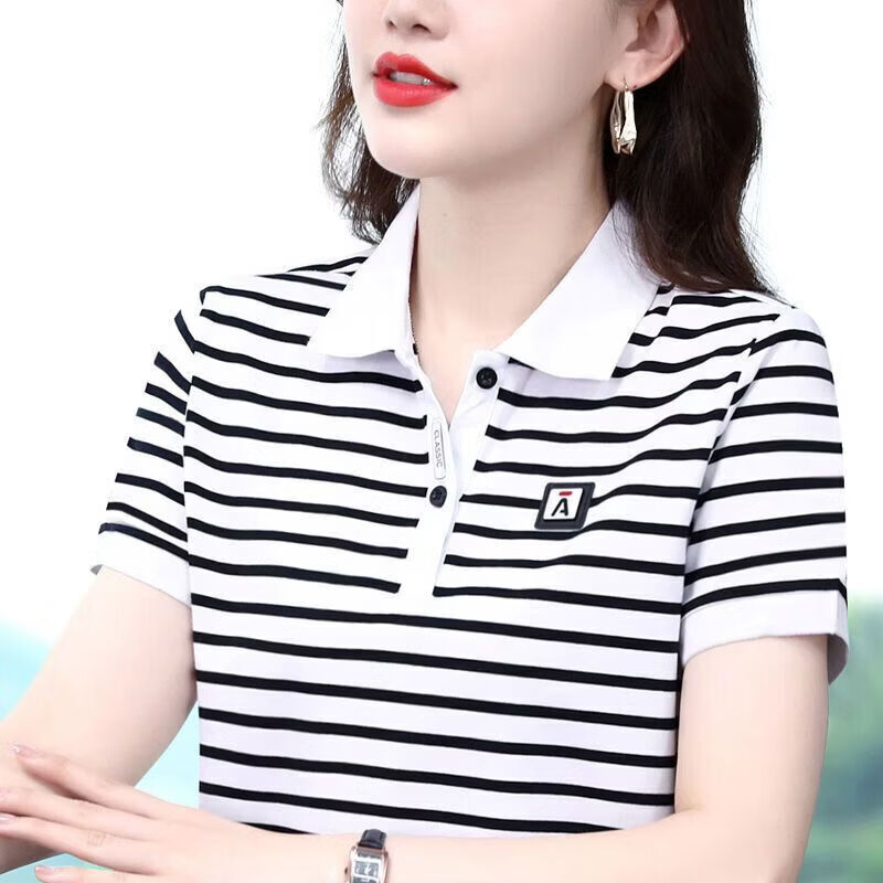 夏季新款polo衫女中年人防晒透气T恤日常通勤穿搭百搭短袖 【短袖】白色 2XL 建议123-133斤