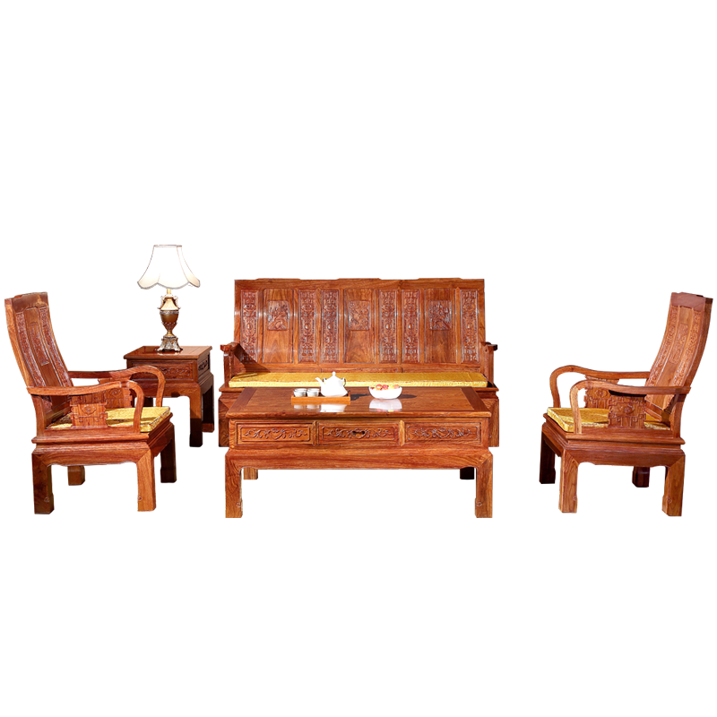 皇印红木家具非洲花梨（学名：刺猬紫檀）沙发小户型多人单人沙发组合实木沙发万字2309-1 五件套（1+1+3沙发+茶几+角几）