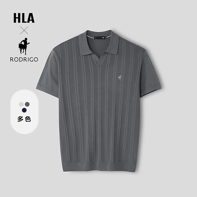 海澜之家（HLA）短袖针织衫款轻商务洛德利格联名系列海鸥领毛衣男夏季 深灰条纹09 3XL 190/104A 推荐181-196斤