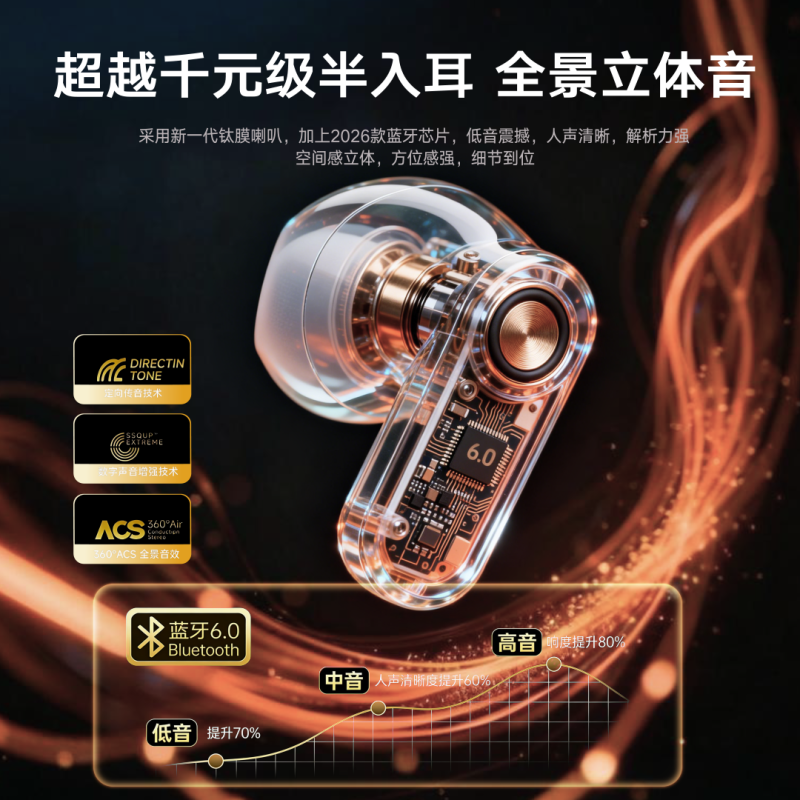 科灵络2026爆款项链超短柄小方盒项链蓝牙耳机高音质超长续航通用智能App应用 黑色标准版