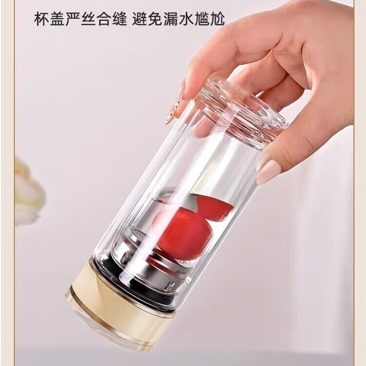 恒路迷你小巧双层玻璃杯便携泡茶杯耐热防烫商务家用男女士水杯口袋杯 迷你款透明水晶盖175毫升米黄色