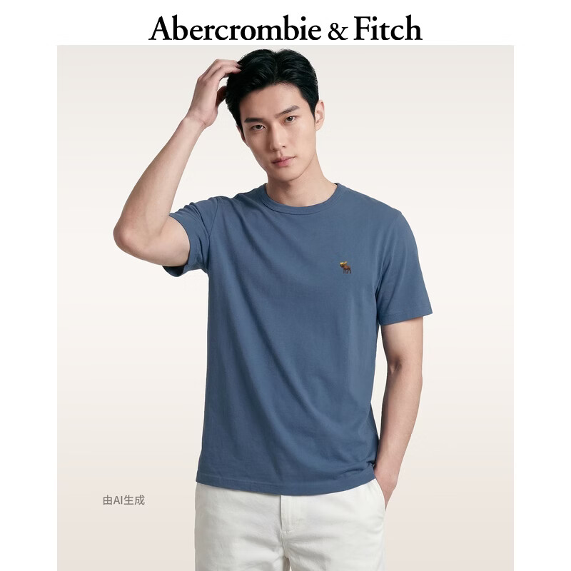 Abercrombie &amp; Fitch经典小麋鹿图案情侣柔软纯棉短袖T恤上衣26春夏男装124-6014 蓝色 M (180/100A)