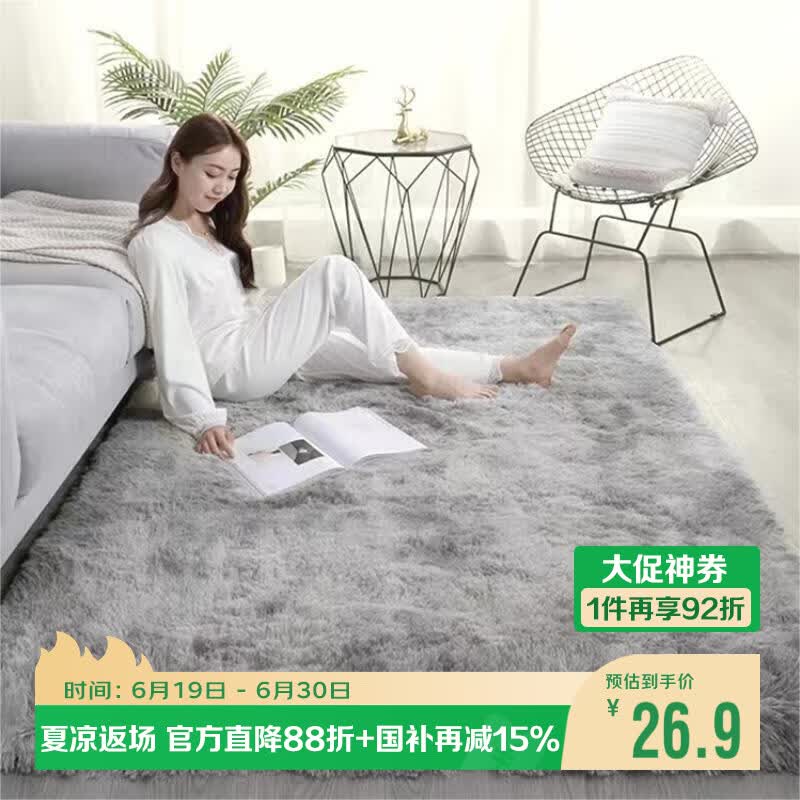 梦蜓长绒丝毛客厅地毯茶几卧室飘窗床边毯垫  简约银灰 70*160cm