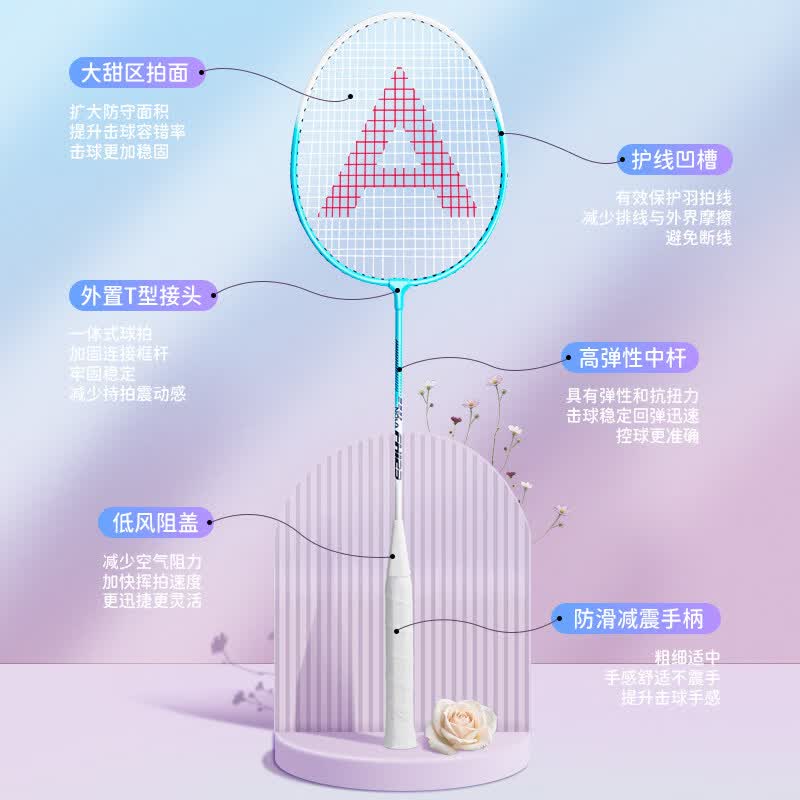 得力(deli)羽毛球拍单双拍训练比赛成人学生超轻合金复合耐打新手入门套装 新品【粉川 蓝屿】双拍+天然羽毛球3只+2个发光球