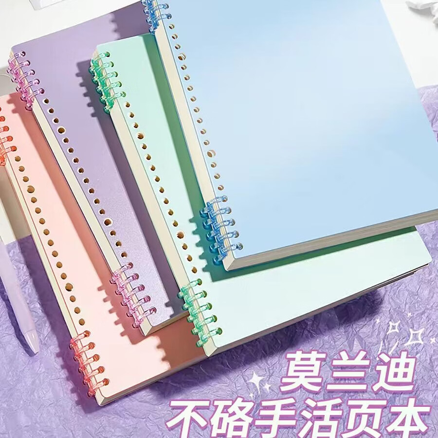 蓝姬儿B5活页本高颜值莫兰迪色不硌手笔记本可拆卸线圈本初高中生专用记事本加厚可拆环扣学生考研日记本 木槿紫色 10本(50张/本)