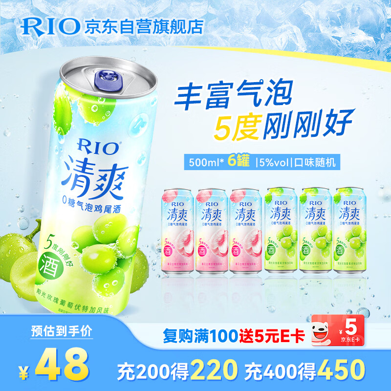锐澳（RIO）鸡尾酒 洋酒 预调酒 冰饮果酒  清爽5度0糖甜酒系列 500ml*6罐