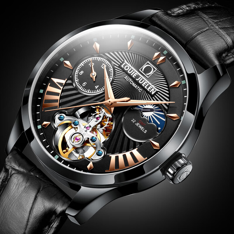 贝罗仕(belushi)潮流款男士个性防水陀飞轮镂空机械手表全自动机械表