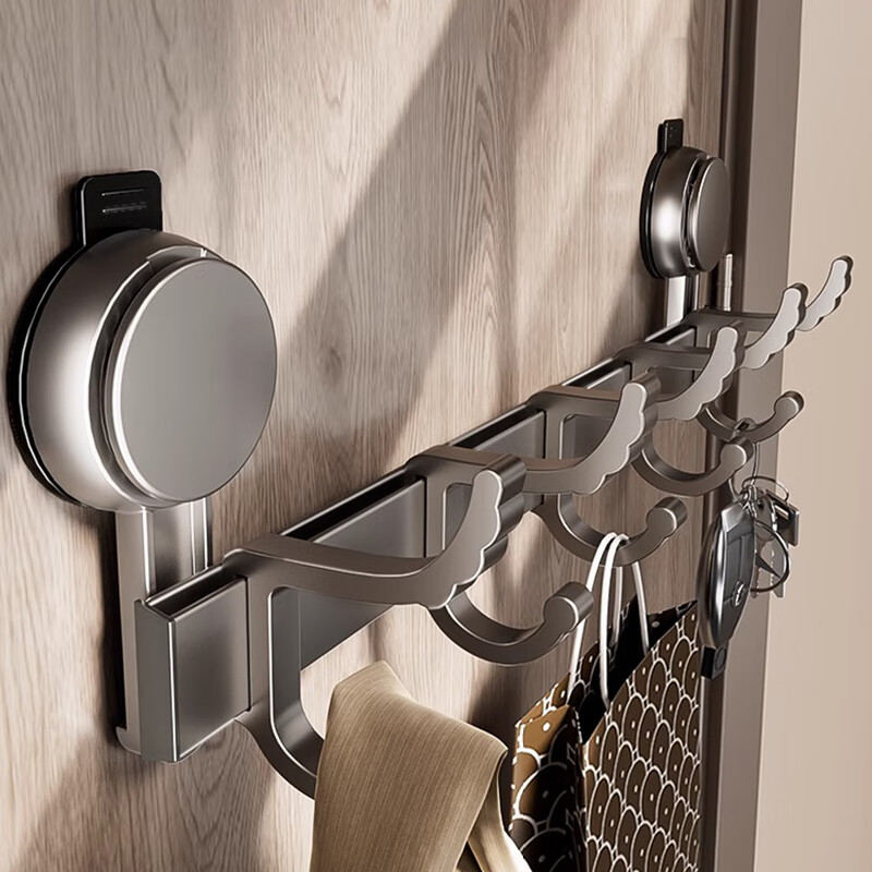 慕质吸盘门后挂钩强力粘胶免打孔强力承重置物架钩子入户门挂衣架收纳 【枪灰】上下双钩5钩