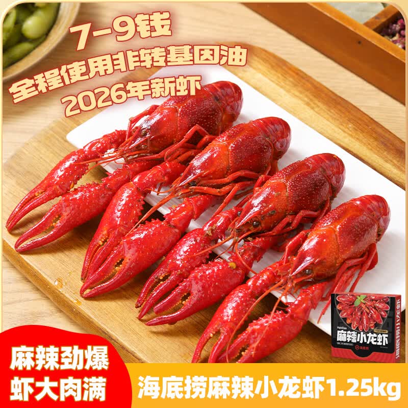 海底捞麻辣小龙虾3斤装 2026年新虾 7-9钱 净虾900g整虾加热即食