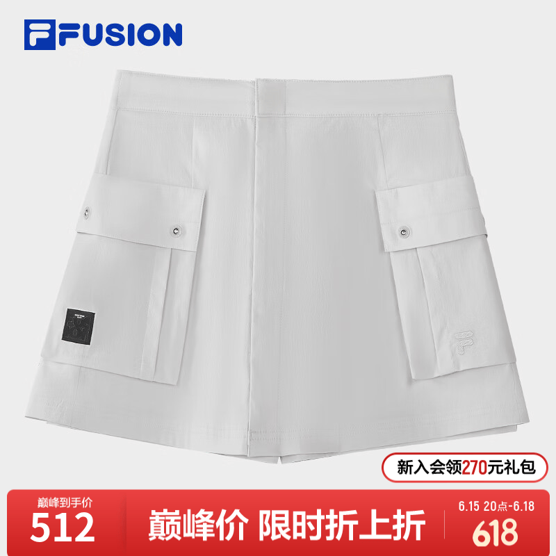 FILA FUSION斐乐潮牌梭织短裤女2026夏新款休闲宽松裤子百搭裙裤 珍珠浅灰-LY M 165/66A/M