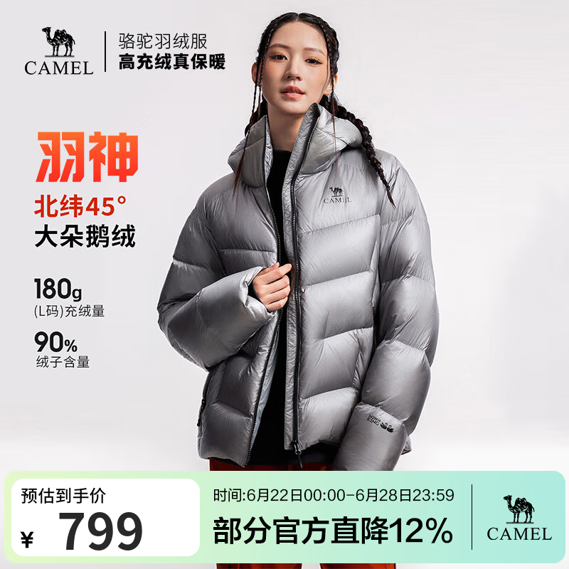 骆驼羽神户外通勤羽绒服冬季新款女款男款外套加厚防风保暖鹅绒面包服 凌云灰，男女同款 M 女生拍小一码