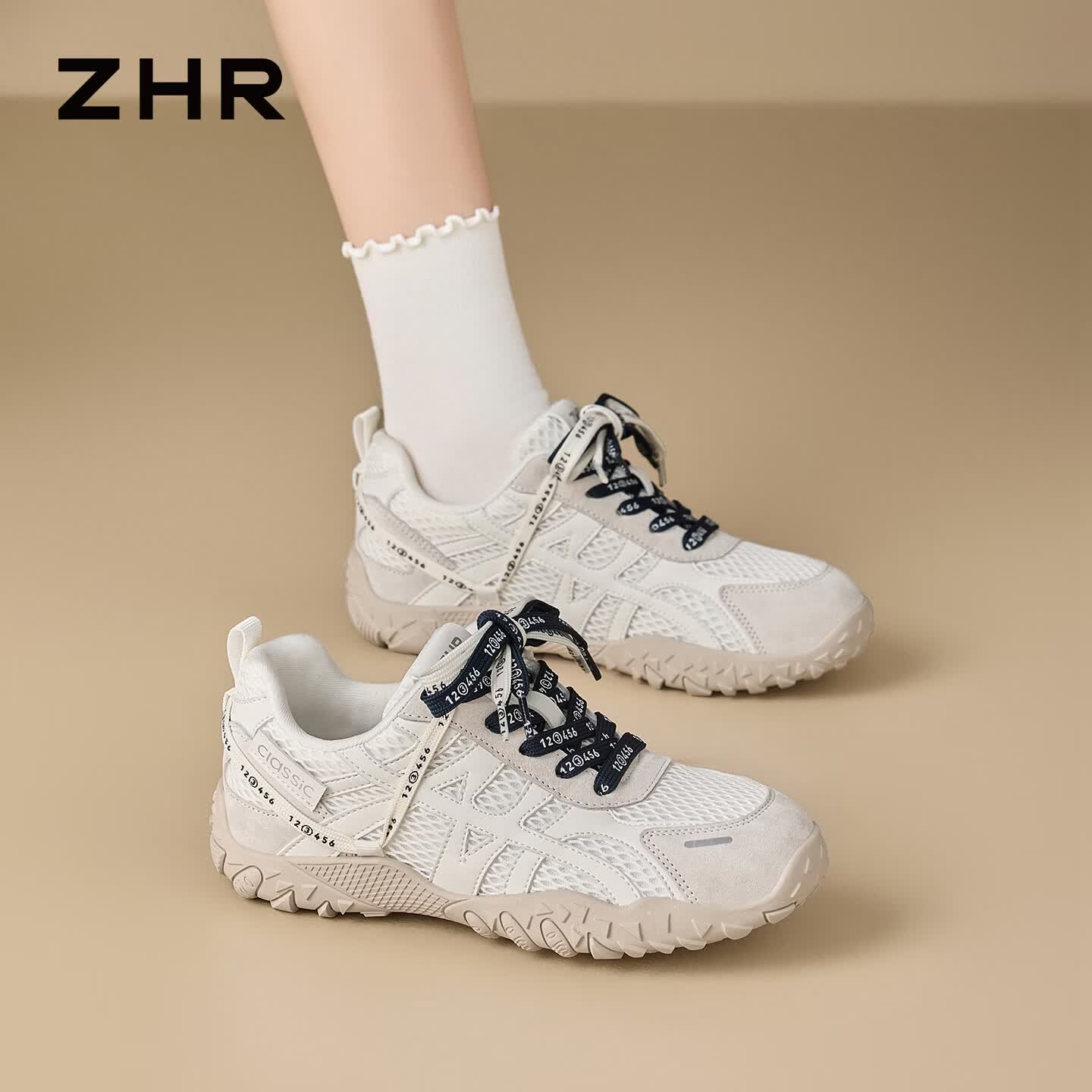 ZHR则则德训鞋女鞋秋季2026新款网面休闲运动鞋防滑潮流百搭 KS560米色37