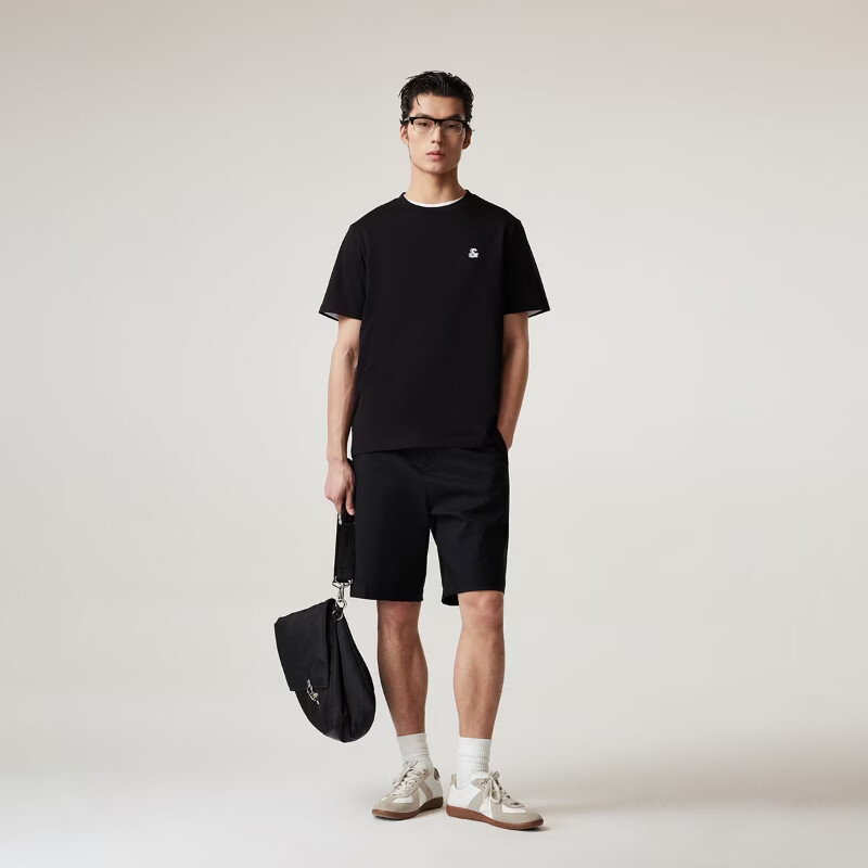 杰克·琼斯(JACK&JONES)26年男装新款【凉感】短袖T恤男士简约纯色透气打底耐洗半袖 E43纯黑色 常规 第二批 XXS (160)