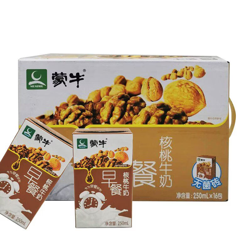 蒙牛早餐奶核桃/原麦味利乐包250ml×16盒整箱装早餐奶 满2箱 核桃味【满2箱】