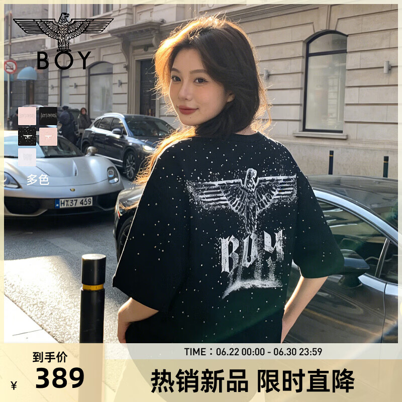 BOY LONDON【满天星】夏季男女同款短袖渐变烫钻印花时尚T恤N01107 黑色 S