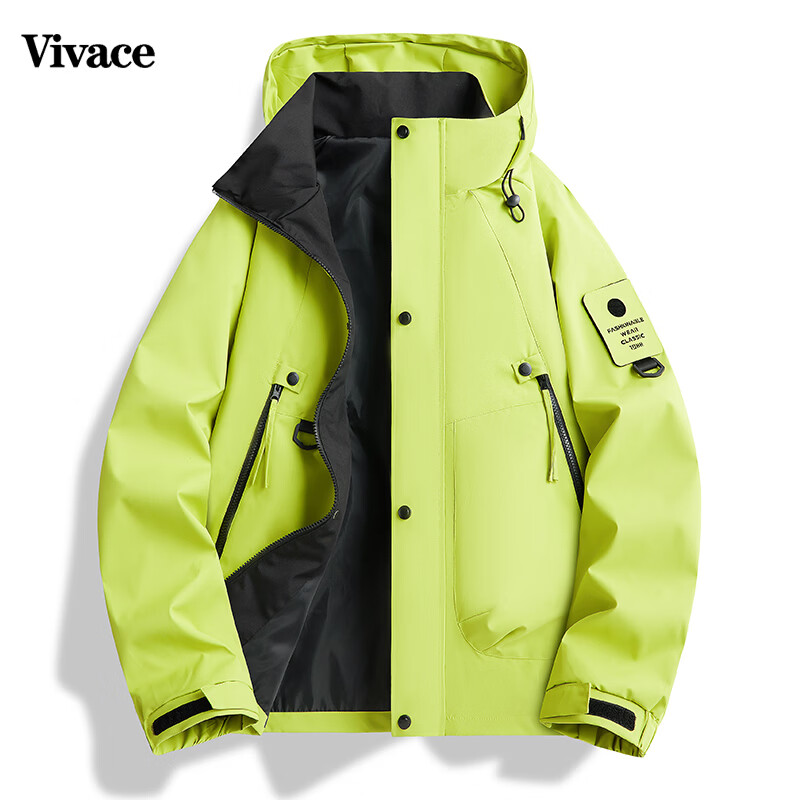 Vivace 春季新款工装夹克连帽外套男冲锋衣男宽松休闲情侣款 黑色 M