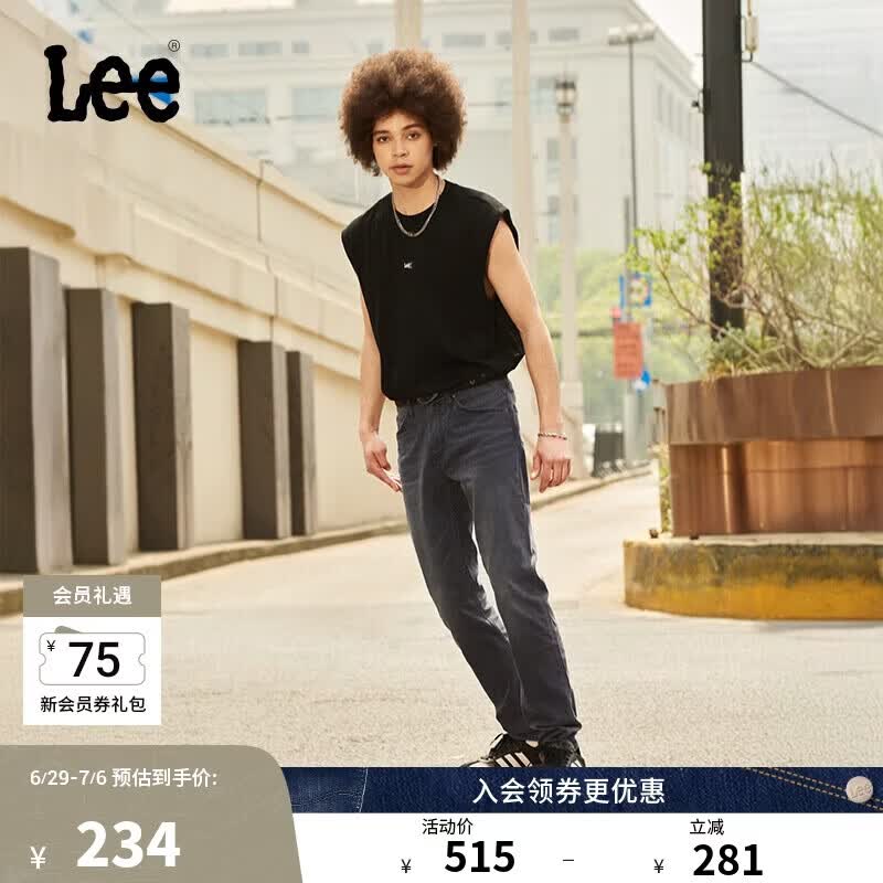 Lee凉凉裤726标准直脚轻薄黑灰色男牛仔裤休闲潮流