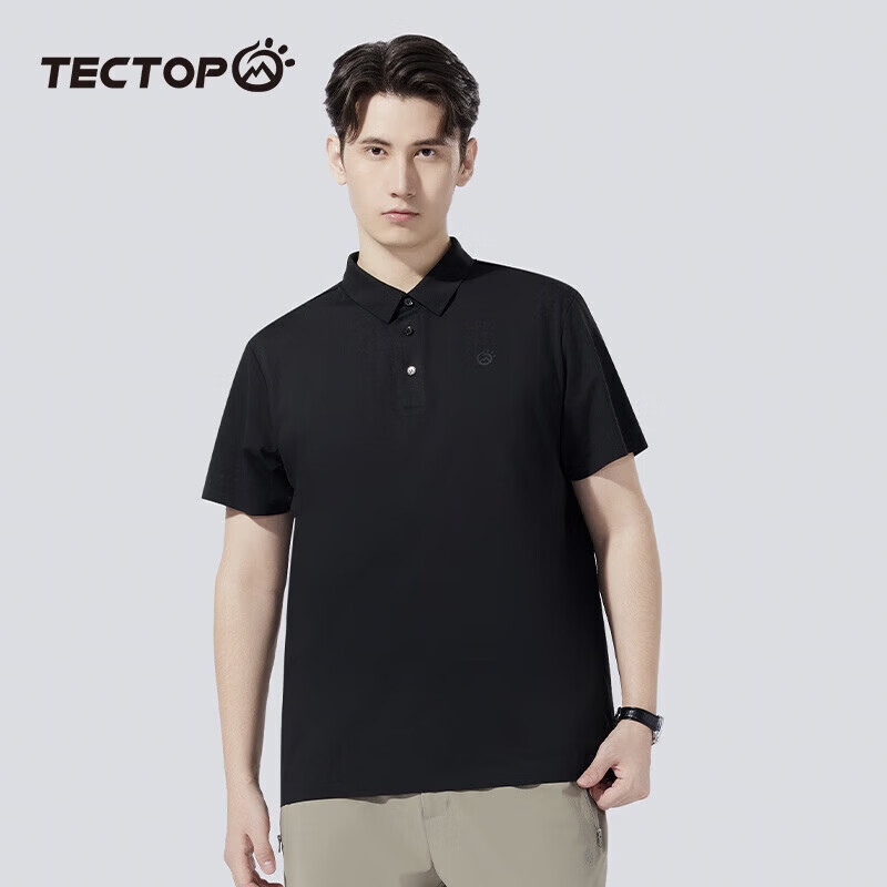 探拓(TECTOP)户外速干短袖POLO衫男春夏透气弹力运动吸汗打底衫商务休闲T恤男 经典黑【polo衫T恤 XL