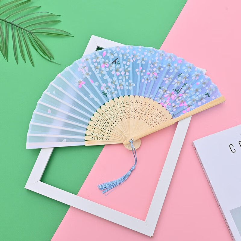 折扇古风女流苏竹扇儿童古典舞蹈扇夏季折叠扇中国风手摇扇 簌花如雨