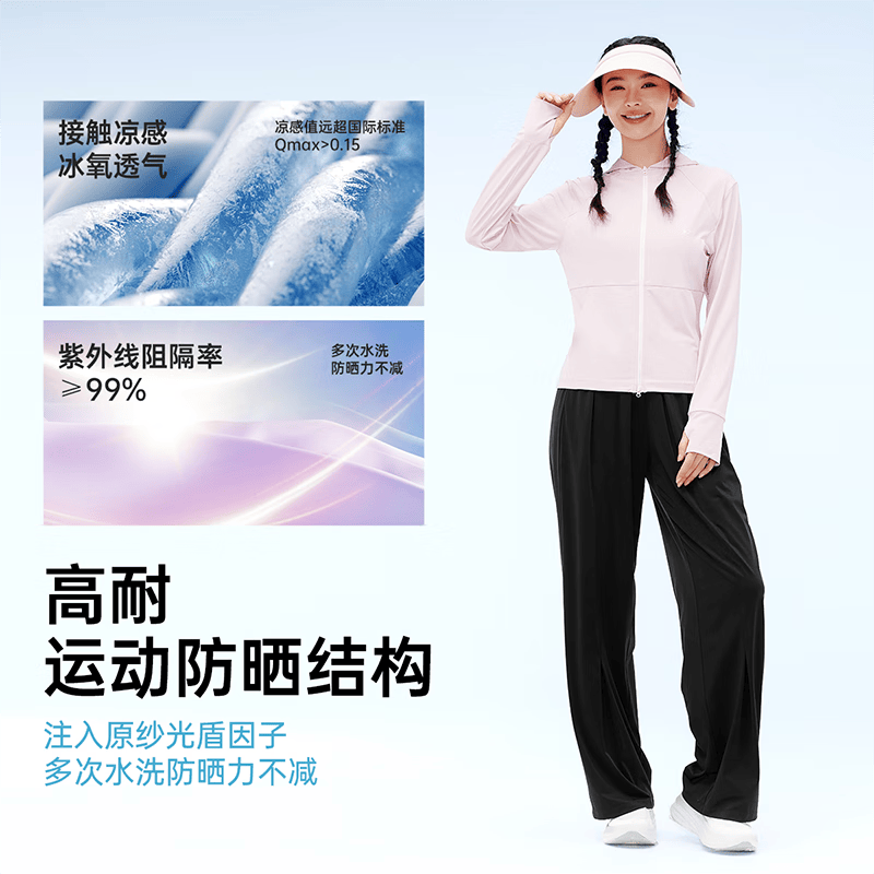 VVC防晒裤女夏宽松显瘦速干阔腿裤高腰直筒休闲运动长裤子FZ2 曜石黑 S