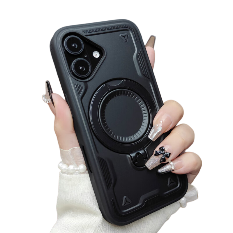 图拉斯（TORRAS）适用苹果17手机壳iPhone16ProMax旋转折叠支架15合金隐形支架13磁吸充电12防摔14硅胶保护套11大孔 【深空黑】旋转支架 磁吸充电 iPhone 16