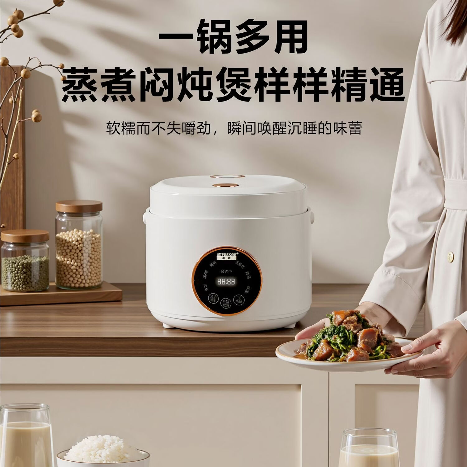 半球(PESKOE)正品半球智能电饭煲迷你小型电饭锅1.6/2/3L人智能预约定时蒸煮一体家用宿舍便捷 机械款 1.6L 球釜内胆