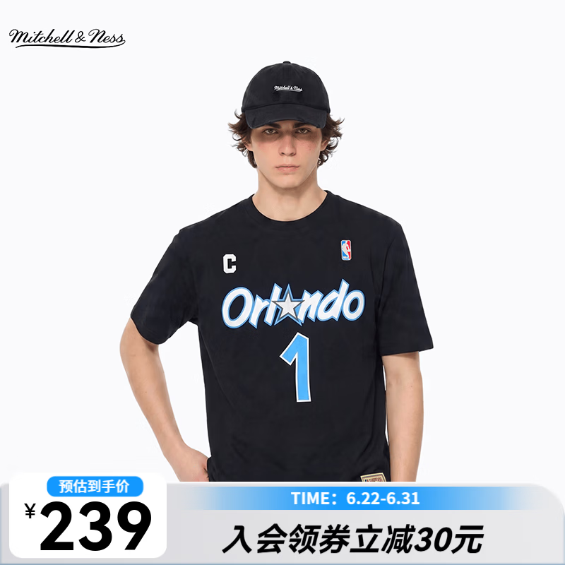 NBA官方Mitchell&ness克利夫兰骑士勒布朗詹姆斯复古夏季运动短袖T恤 黑（特雷西麦迪） L