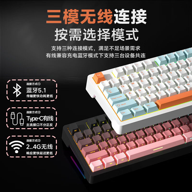 三巨SG87客制化三模机械键盘全键热插拨87键客制化键盘电竞游戏办公家用gasket结构键盘 【云空轴】-落日余晖
