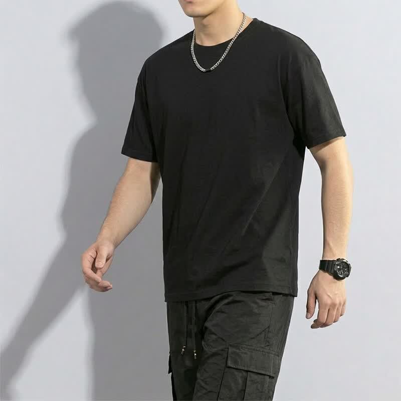 泽人行夏季男士棉质圆领T恤简约微弹轻薄透气通勤运动休闲短袖打底衫 黑+绿/2件装 2XL /140-160斤