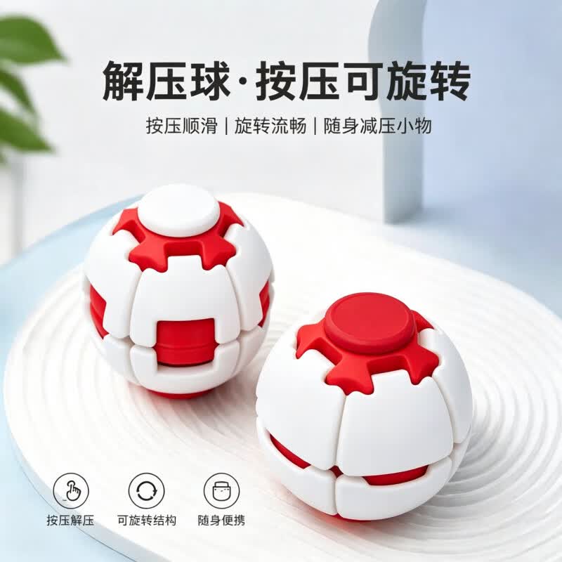 稀奇古怪小玩意转转解压球陀螺黑科技创意3d打印玩具 【白色】 旋转球丝滑按压不卡顿