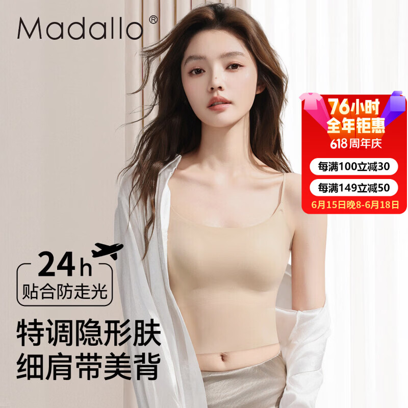 莫代尔无痕吊带背心女内衣带胸垫抹胸文胸一体粉底液色隐形美背上衣