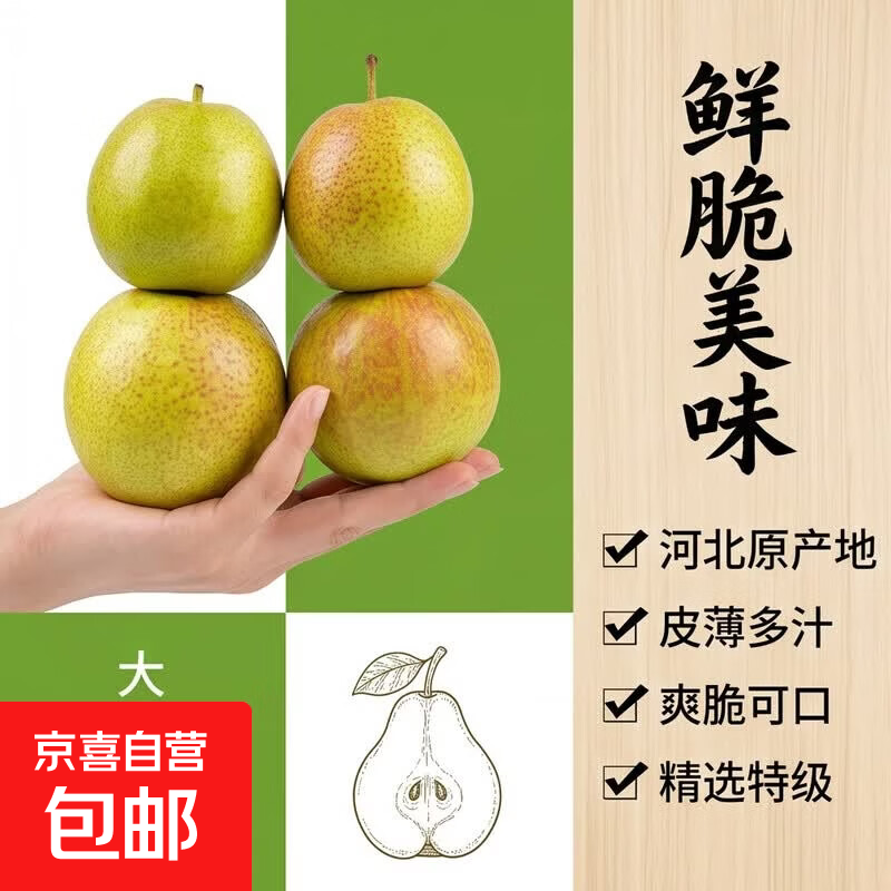 京喜加今年新梨生鲜正宗河北香梨新梨7号特级新鲜水果梨子当季脆甜多汁 带箱4斤单果130+净重3.6斤