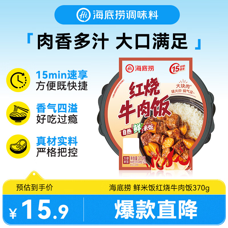 海底捞自热米饭方便速食大分量午餐夜宵自热鲜米饭红烧牛肉饭370g