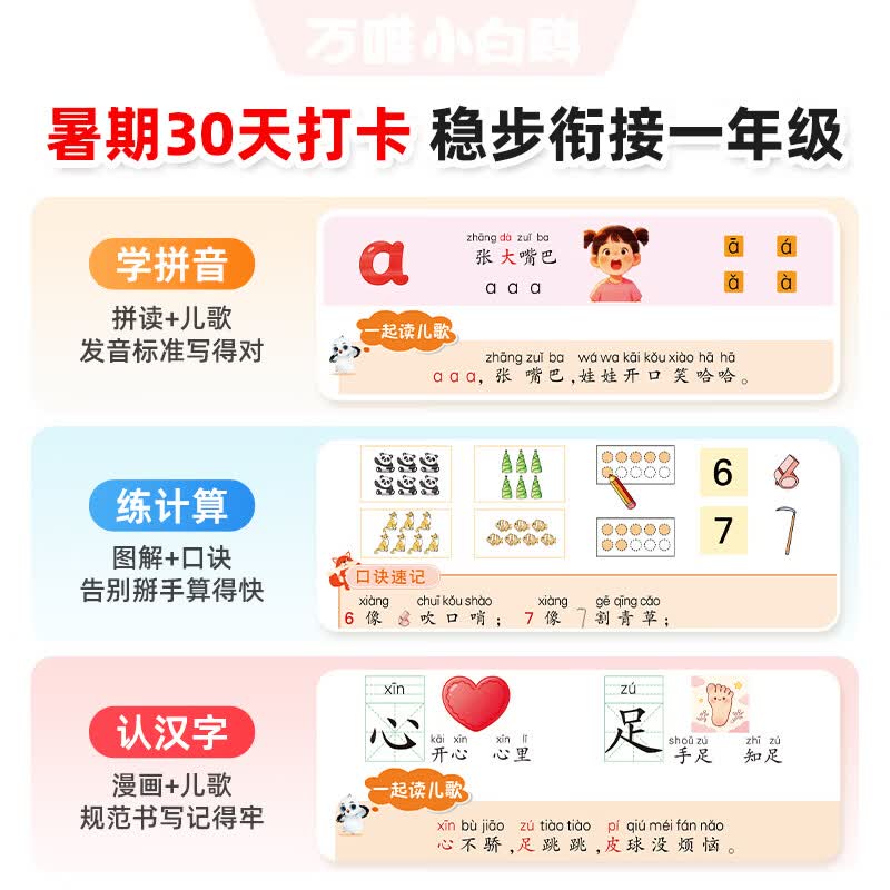 2027新版万唯小白鸥幼小衔接数学计算拼音识字抢跑一年级预习趣味思维启蒙书4至7岁入学准备学前班升学课本幼儿园暑假作业 全国通用 3本合订-【京东图书&万唯联合定制活动】