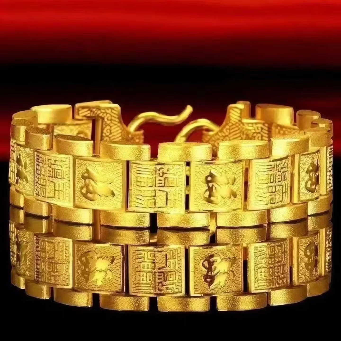 【认准正品】百福霸气男士手链鸿羽赐福幸运金色手链送爸爸男友CB 马上有钱-【百福手链】礼盒装
