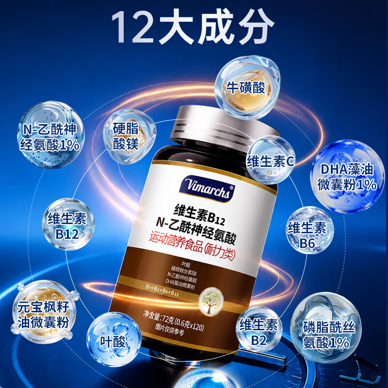 VIMARCHS德国品牌甲钴胺维生素b12营养神经修复神经损伤成人中老年120粒 巩固装 120粒*4瓶 【焕活营养神经】