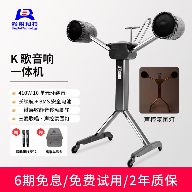 铃锐科技(LingRui Technology)LR2103-D10M户外移动唱歌音响高端功放一体机便携式蓝牙音箱卡拉ok家庭ktv套装大音量低音炮高保真 木纹黑(2103+折叠麦+麦克风*2)