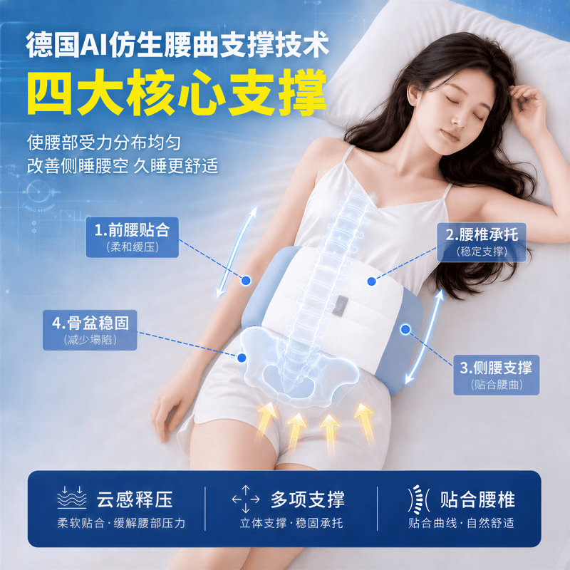 CICCZ德国技术专研睡眠护腰带晚上睡觉平躺腰枕腰痛腰椎盘突出侧躺腰垫 升级2件套装【薄款睡觉用+厚款坐靠用】创新包裹式腰枕