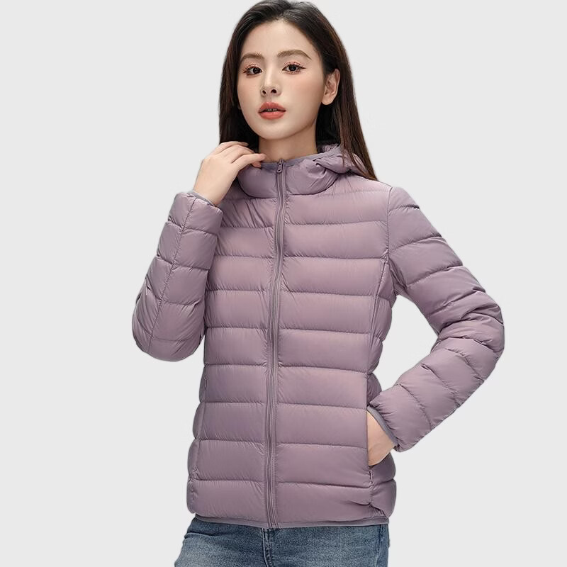 拉夏贝尔(La Chapelle)秋冬连帽短款女士保暖轻薄羽绒外套羽绒服内搭简约休闲 紫色 3XL (建议135-150斤)