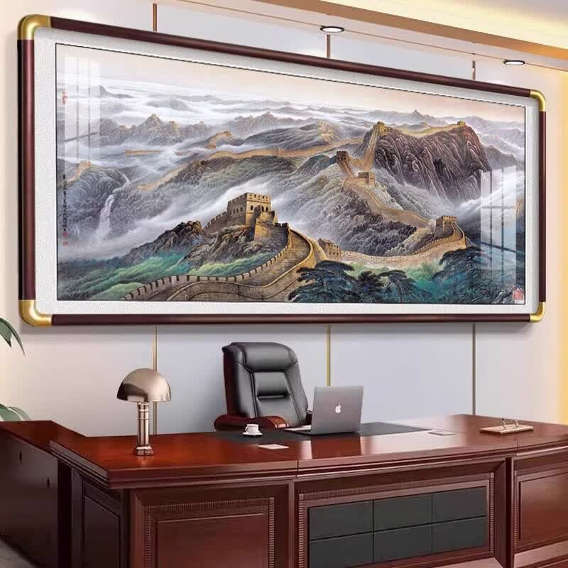 画解国画山水画靠山图中式客厅风景挂画办公室沙发背景墙装饰画风水画 背靠金山【聚宝】 240cm*90cm【荐3.5m-4m沙发墙】 雅致红木色实木框【仿铜角+有机玻璃+防潮背板】 带框成品+实木装裱